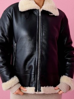 Zdjęcie produktu Sinsay - Kurtka sherpa z imitacji skóry - czarny