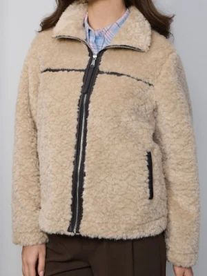 Sinsay - Kurtka sherpa z kołnierzem zapinana na zamek - beżowy