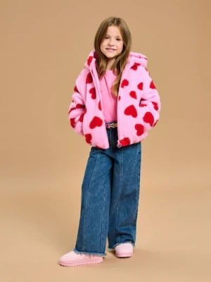 Sinsay - Kurtka uszyta z ciepłego misia z ocieplaną podszewką - różowy