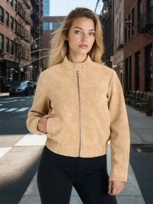 Sinsay - Kurtka z imitacji zamszu ze stójką zapinaną na zatrzask - beżowy