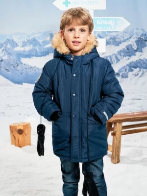 Sinsay - Kurtka z kapturem obszytym sztucznym futrem - granatowy
