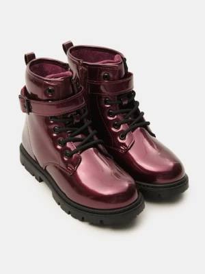 Sinsay - Lakierowane botki z ociepleniem - bordowy