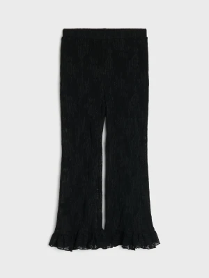 Sinsay - Legginsy flare z wykończeniem koronkowym - czarny