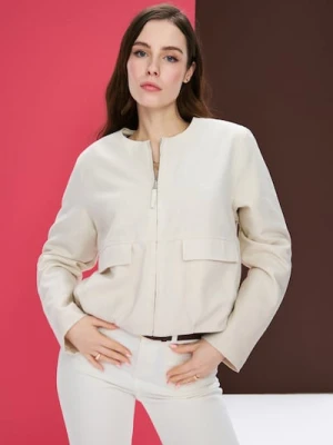 Sinsay - Lekka kurtka bomber z domieszką wiskozy i lnu - kremowy