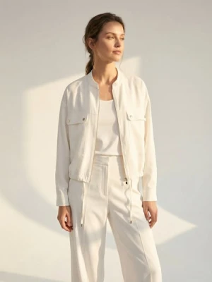 Sinsay - Lekka wiskozowa kurtka bomber z twillowym wykończeniem - biały