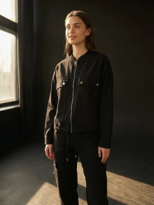 Sinsay - Lekka wiskozowa kurtka bomber z twillowym wykończeniem - czarny