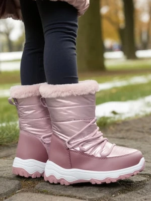 Sinsay - Lśniące śniegowce z futerkiem i wełnianą wyściółką - różowy