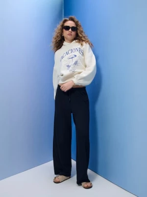 Sinsay - Luźne spodnie w prążek z domieszką wiskozy - granatowy