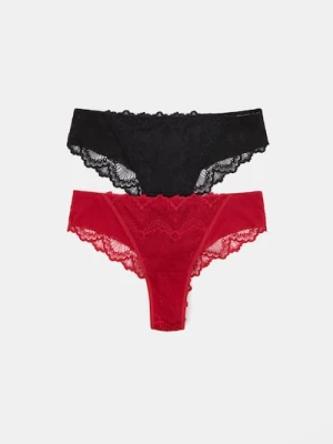 Sinsay - Majtki brazilian z koronką 2 pack - czerwony