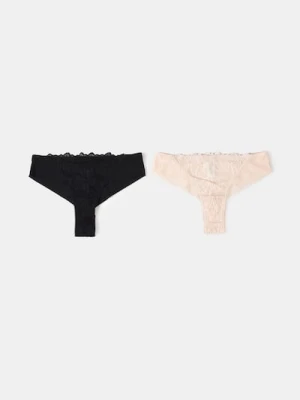 Sinsay - Majtki brazilian z koronką 2 pack - kremowy