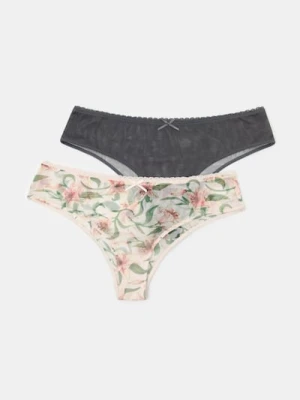 Sinsay - Majtki braziliany z siateczki z poliamidem z motywem kwiatowym 2 pack - wielobarwny