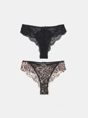Sinsay - Majtki brazyliany z koronką 2 pack - czarny