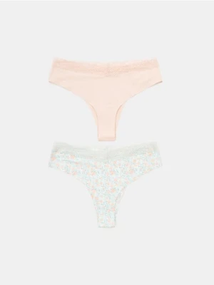 Sinsay - Majtki brazyliany z koronką 2 pack - wielobarwny