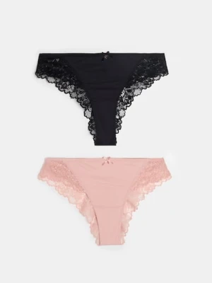 Sinsay - Majtki brazyliany z koronką 2 pack - wielobarwny