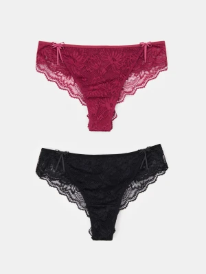 Sinsay - Majtki brazyliany z koronką 2 pack - wielobarwny