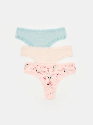Sinsay - Majtki brazyliany z koronką 3 pack - wielobarwny