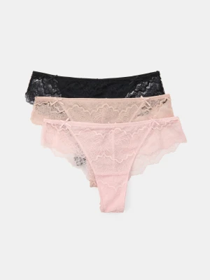 Sinsay - Majtki brazyliany z koronką 3 pack - wielobarwny
