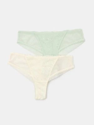 Sinsay - Majtki koronkowe brazyliany 2 pack - błękitny