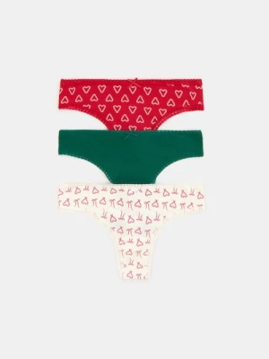 Sinsay - Majtki stringi z motywem świątecznym 3 pack - wielobarwny