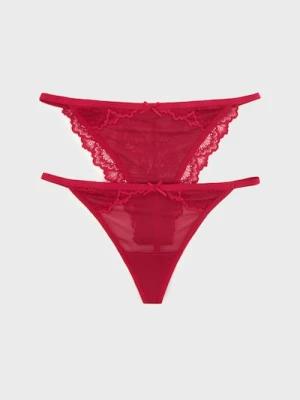 Sinsay - Majtki z koronką 2 pack - czerwony