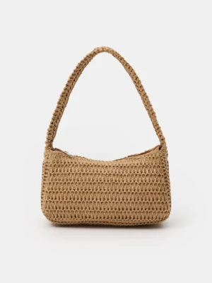 Sinsay - Mała pleciona torebka na ramię - kremowy