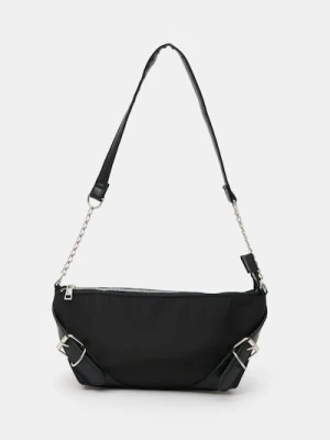 Sinsay - Mała torebka na ramię z metalowymi klamrami - czarny