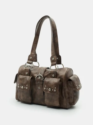 Sinsay - Mała torebka typu bowling z kieszeniami cargo - brązowy