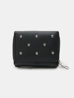 Sinsay - Mały portfel z imitacji skóry i ozdobnymi sercami - czarny
