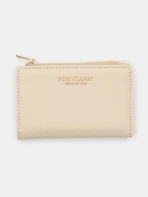 Sinsay - Mały portfel z imitacji skóry saffiano - kremowy