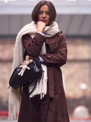 Sinsay - Marszczona torba na ramię z imitacji skóry - czarny