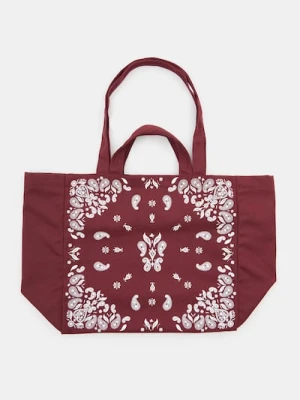 Sinsay - Materiałowa torba shopper z nadrukiem - bordowy