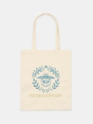 Sinsay - Materiałowa torba shopper z nadrukiem Bridgerton - kremowy