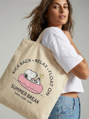 Sinsay - Materiałowa torba shopper z nadrukiem Peanuts - żółty