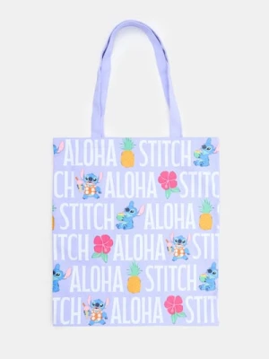 Sinsay - Materiałowa torba shopper z nadrukiem Stitch - błękitny