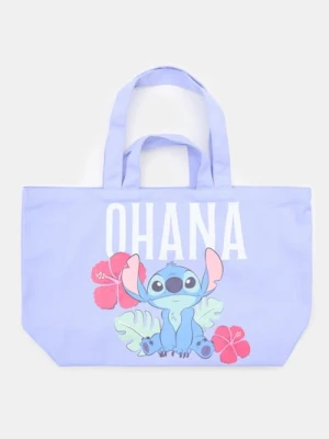 Sinsay - Materiałowa torba shopper z nadrukiem Stitch - błękitny