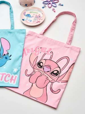 Sinsay - Materiałowa torba shopper z nadrukiem Stitch - różowy