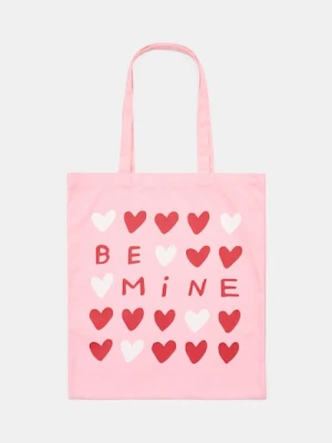 Sinsay - Materiałowa torba shopper z nadrukiem w serca - różowy