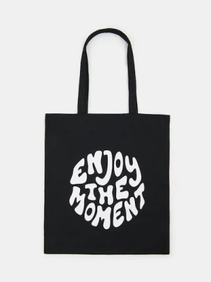 Sinsay - Materiałowa torba shopper z napisem - czarny