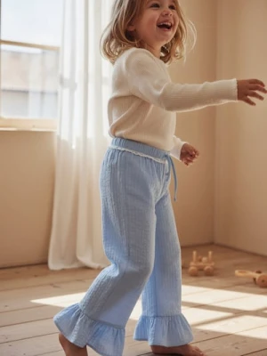 Sinsay - Materiałowe spodnie zakończone falbaną - niebieski