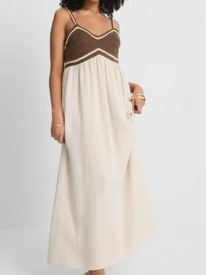 Sinsay - Maxi sukienka na ramiączkach w stylu boho - kremowy