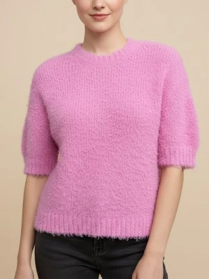 Sinsay - Miękka bluzka z krótkim rękawem i okrągłym dekoltem - różowy