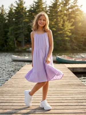 Sinsay - Muślinowa sukienka bawełniana na ramiączkach - fioletowy