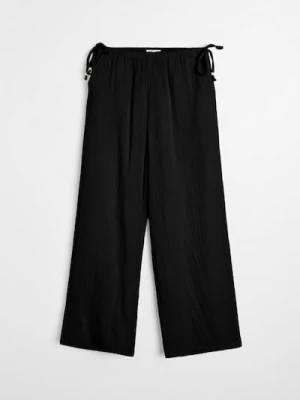 Sinsay - Muślinowe spodnie wide leg - czarny