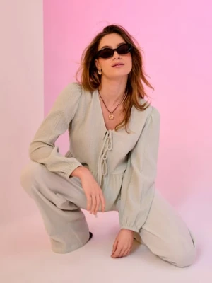 Sinsay - Muślinowe spodnie wide leg - zielony