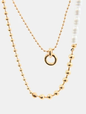 Sinsay - Naszyjnik z koralikami 2 pack - złoty