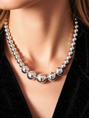 Sinsay - Naszyjnik z koralikami z błyszczącym wykończeniem - srebrny
