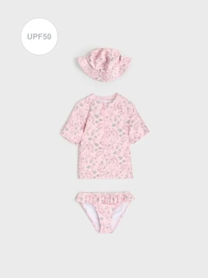 Sinsay - Niemowlęcy Zestaw Kąpielowy UPF50 z Czapeczką w kwiaty - kremowy