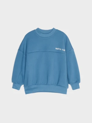 Sinsay - Ocieplana bluza crewneck oversize z napisem - mid blue