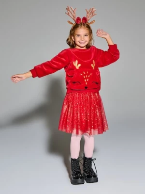 Sinsay - Ocieplana bluza crewneck z haftem - czerwony