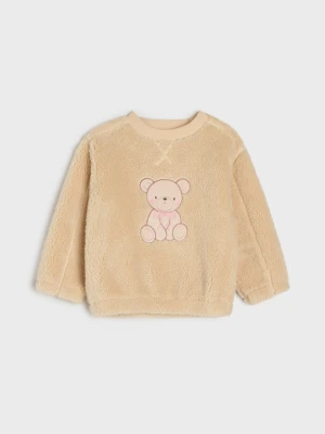 Sinsay - Ocieplana bluza crewneck z motywem misia - beżowy
